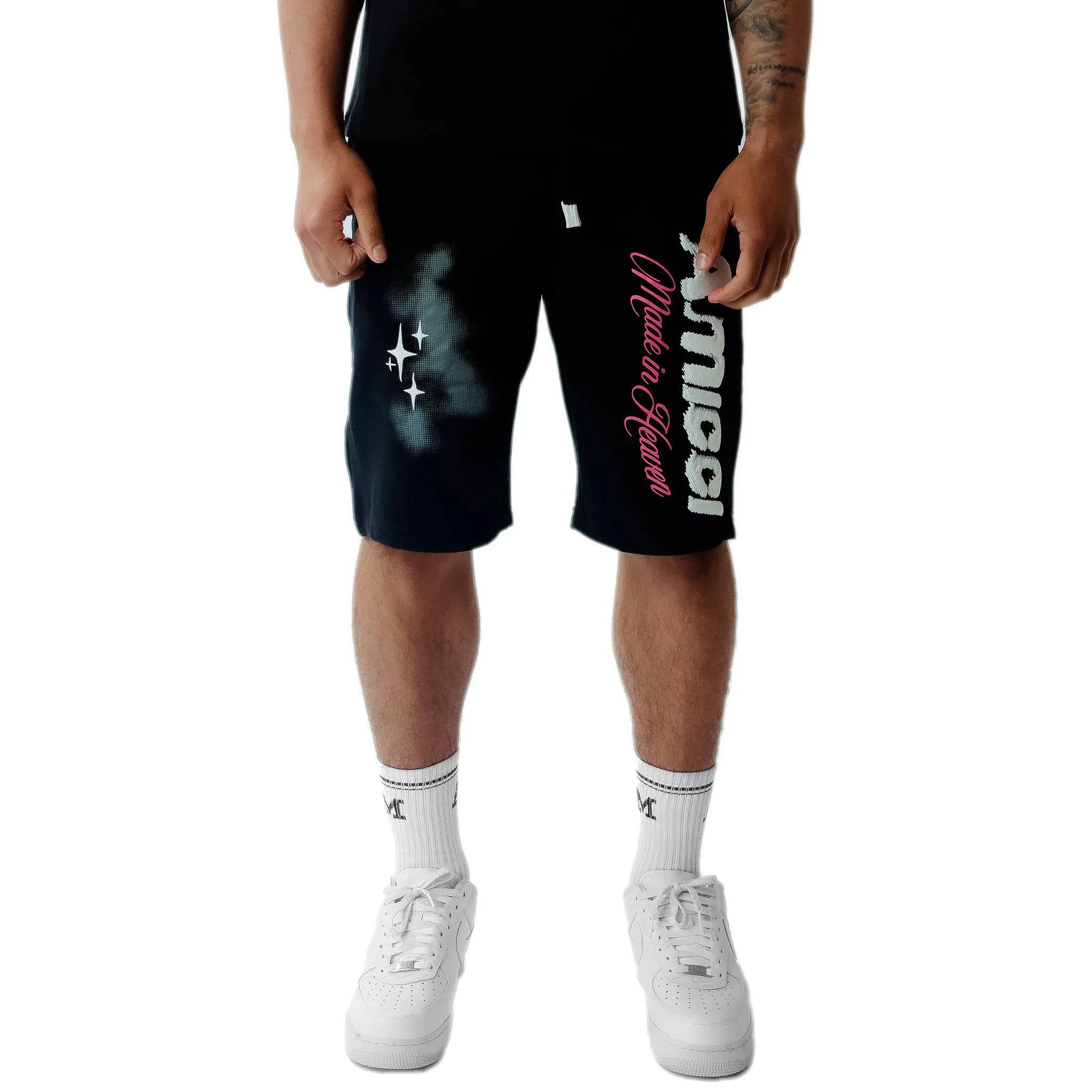 Front Detail view of Amicci Angeli Graphic Black Shorts